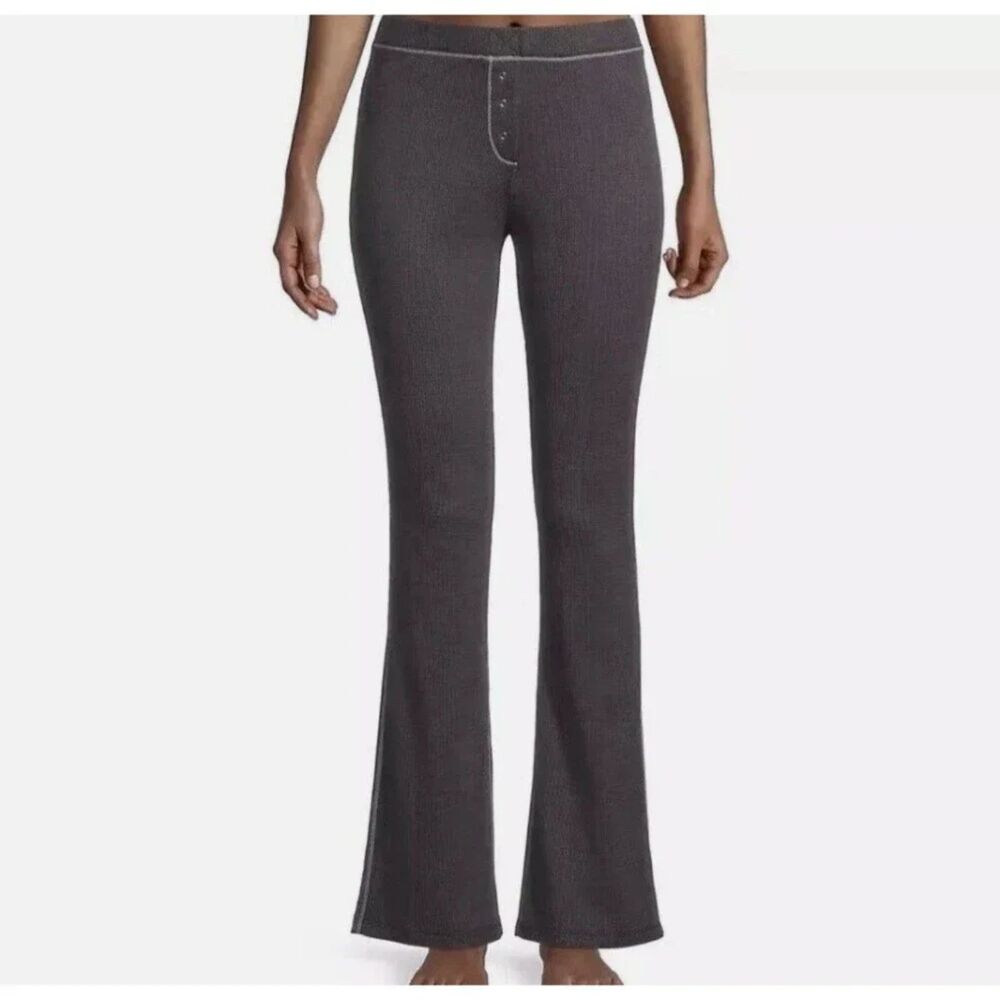 Intimately Free People Womens Thermal Pants Black High Rise Slim flare Lounge XS